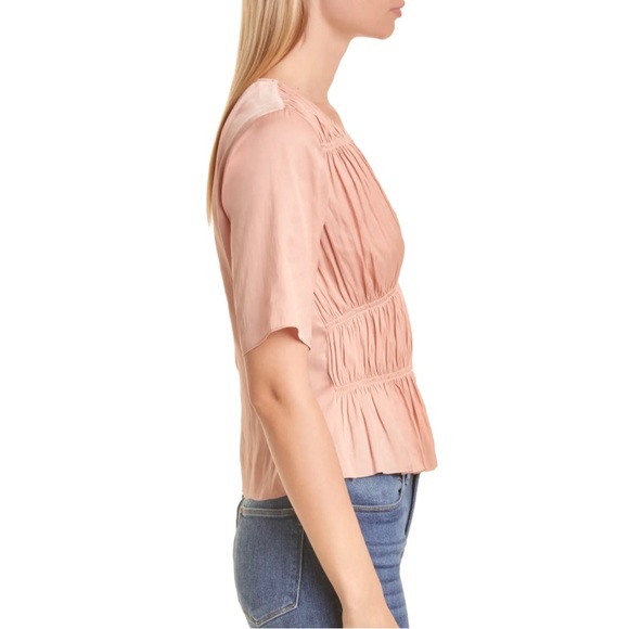 FRAME PINK SHIRRED V-NECK BLOUSE - Picture 6 of 11